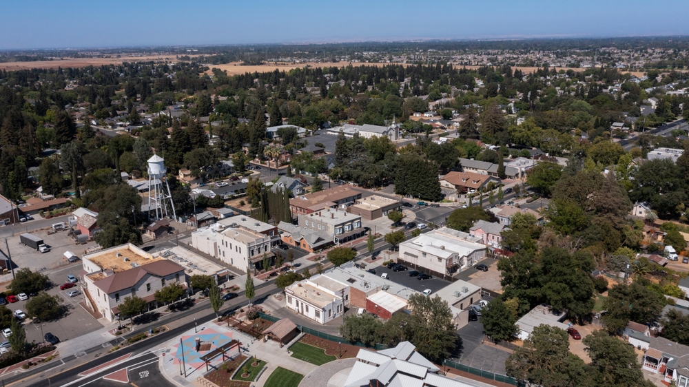 Afternoon,Aerial,View,Of,Historic,Downtown,Elk,Grove,,California,,Usa.