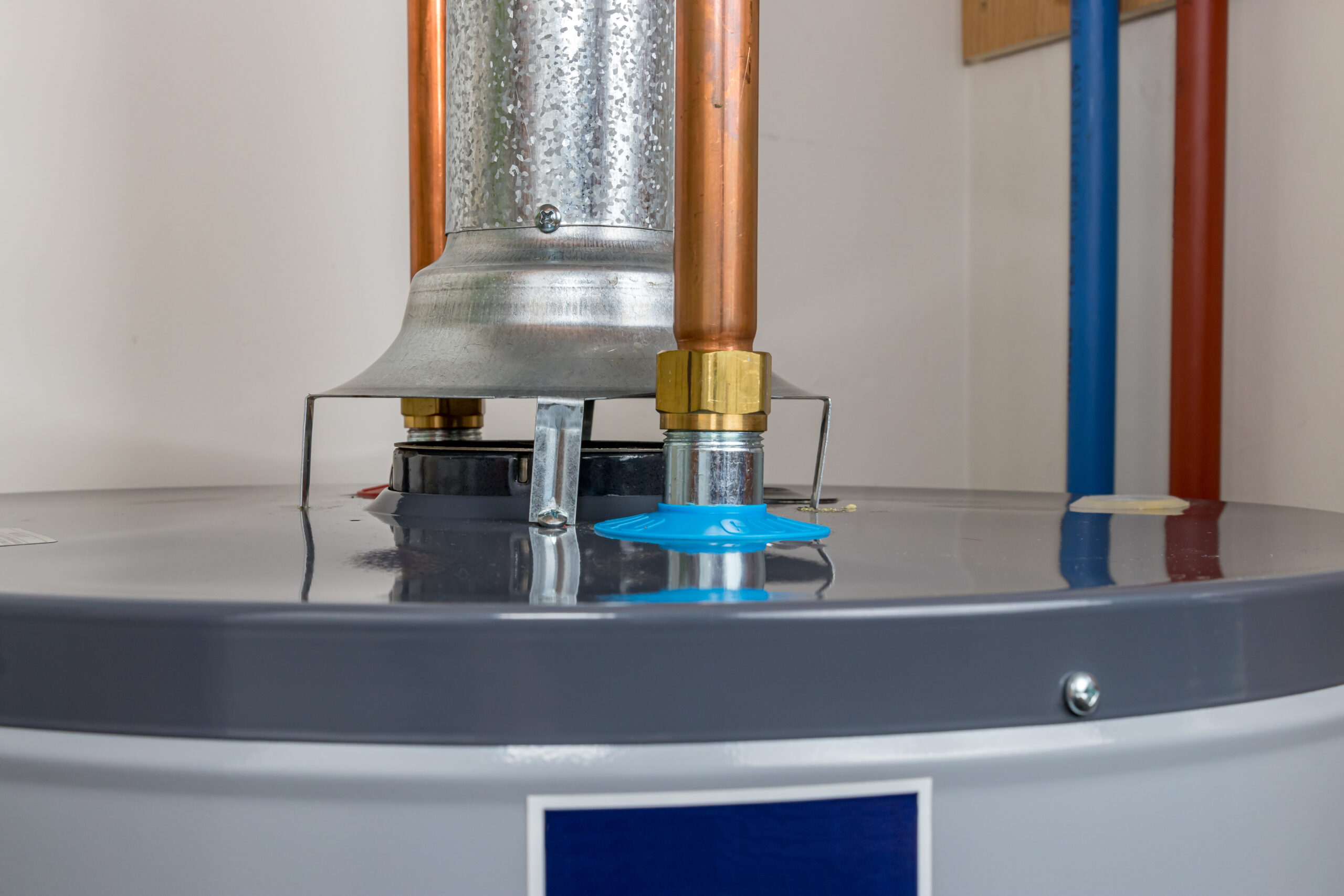 Close-up of residential water heater installation